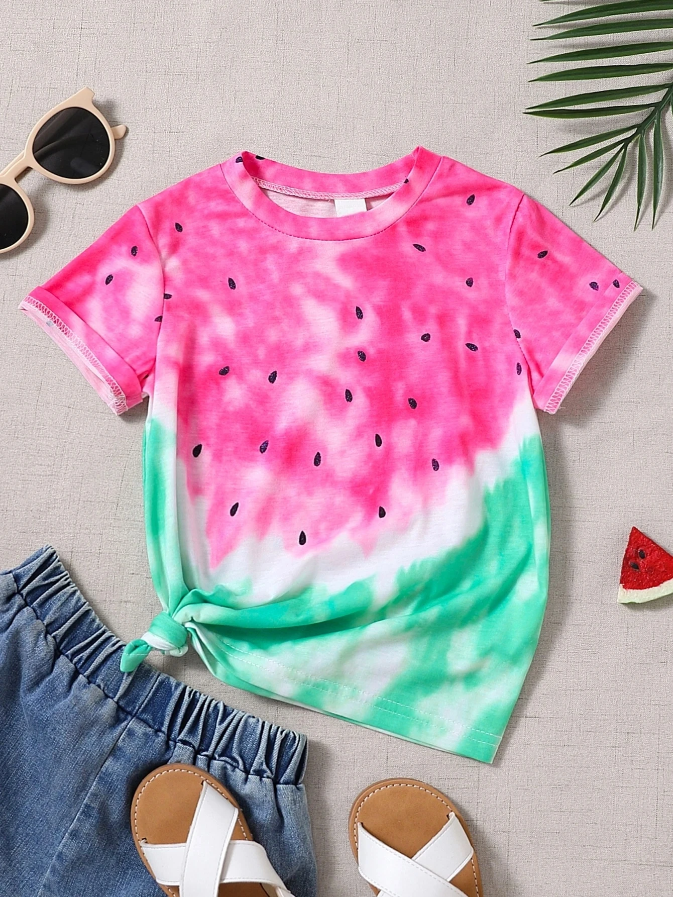 Dziewczęcy t-shirt z nadrukiem 3D kotka, krótki rękaw Txs001sv