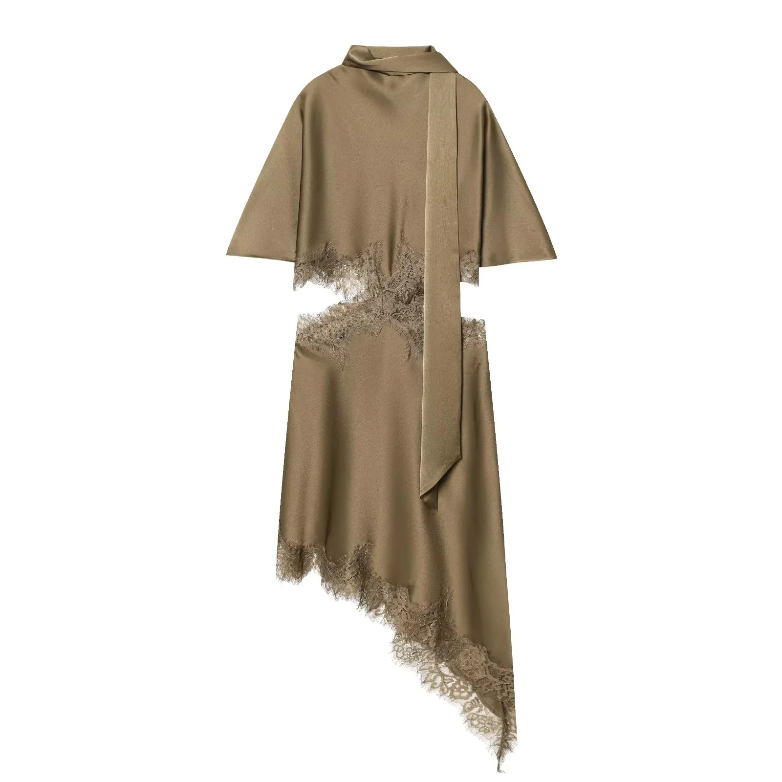Elegancka mini sukienka z asymetrycznym kołnierzem Jak na zdjęciu