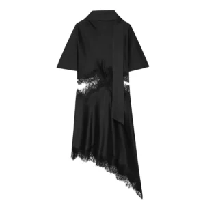 Elegancka mini sukienka z asymetrycznym kołnierzem Czarny