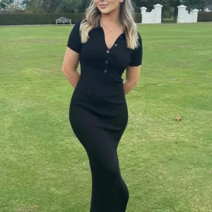 Elegancka sukienka maxi do biura z rozcięciami Czarny