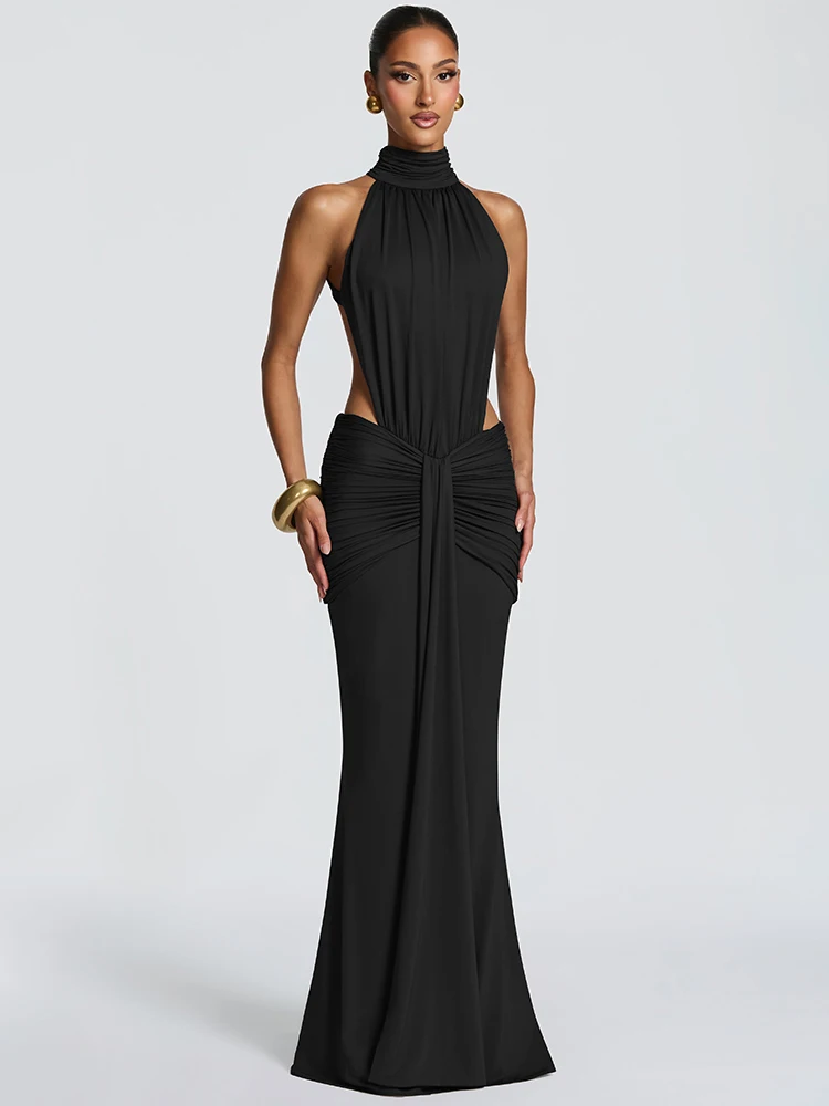 Elegancka sukienka maxi z odkrytymi plecami Czarny