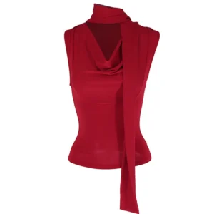 Elegancki top damski bez rękawów z dekoltem V Czerwony