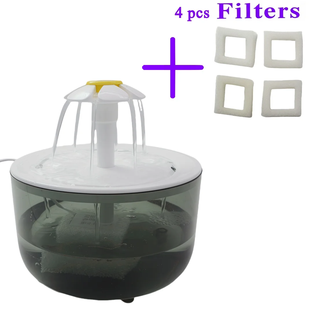 Elektryczna fontanna dla kota USB 1200 ml z 4 filtrami Szary