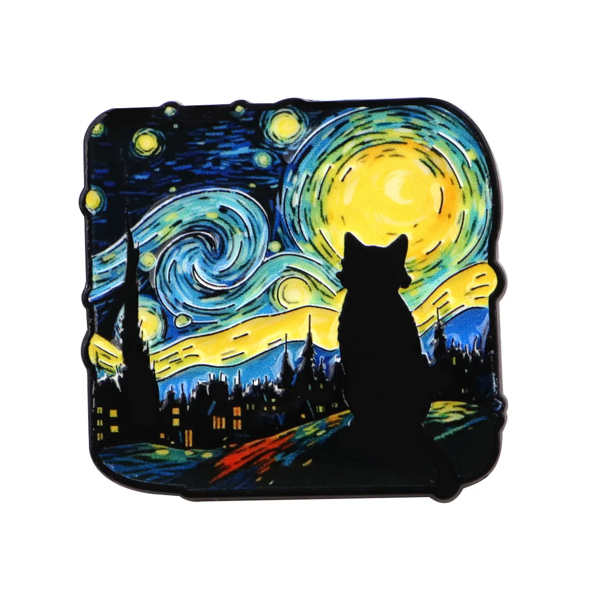 Emaliowana przypinka kot inspirowana van Goghiem A