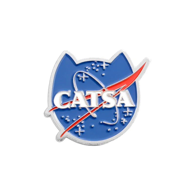 Emaliowane przypinki Cats Club — koty, planeta, księżyc, kawiarnia Imitacja rodowana