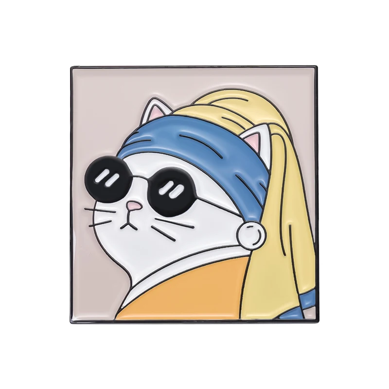 Emaliowane przypinki Cats Club — koty, planeta, księżyc, kawiarnia None