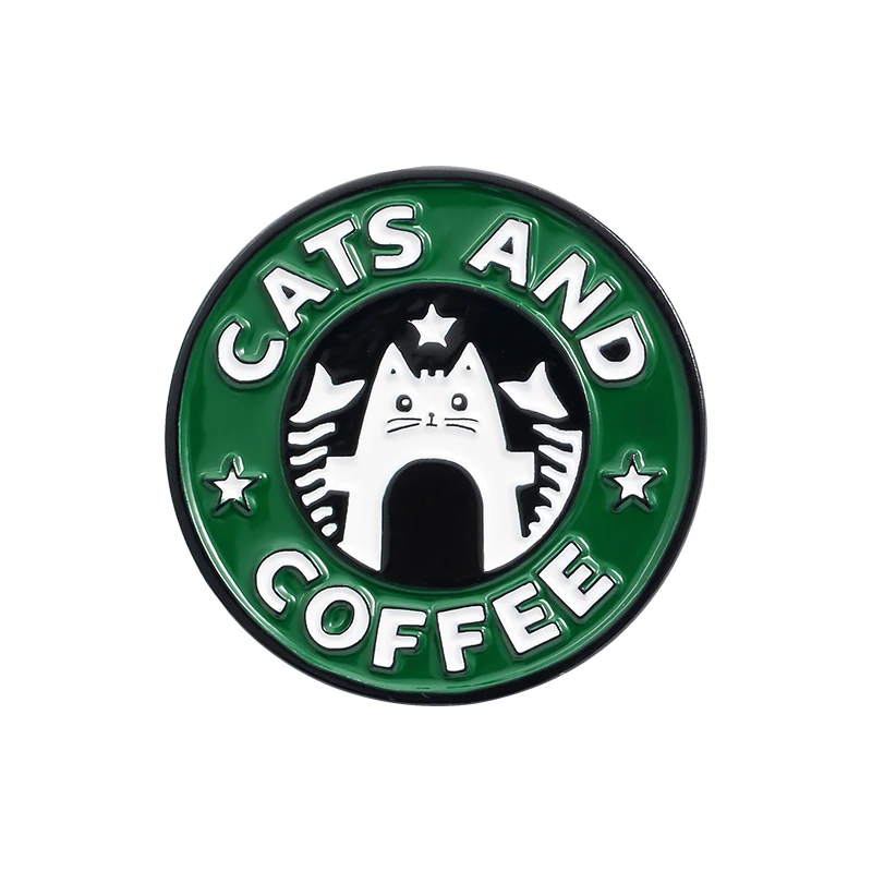 Emaliowane przypinki Cats Club — koty, planeta, księżyc, kawiarnia Posrebrzane