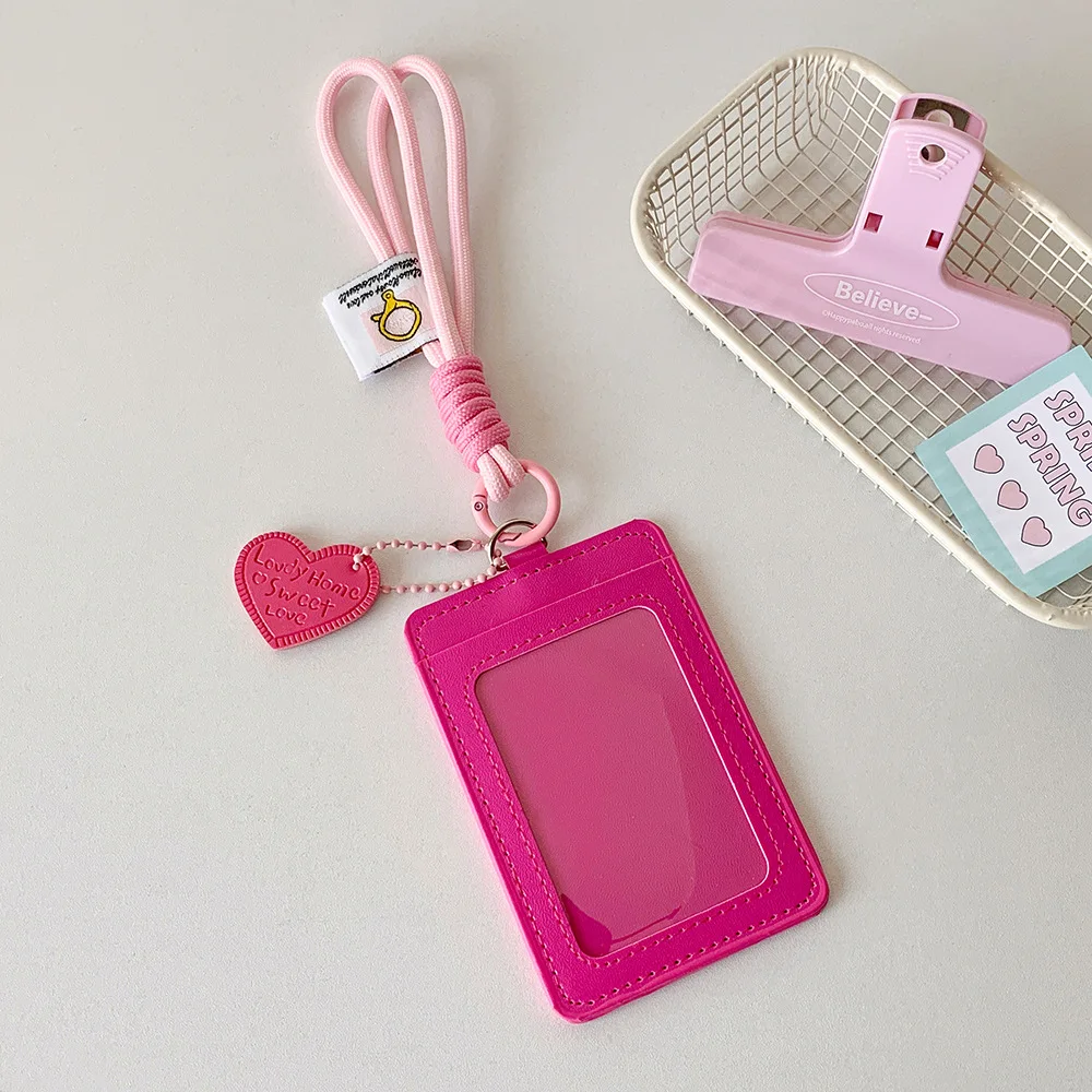 Etui na kartę z zawieszką w jednolitym kolorze — styl kawaii Beżowy