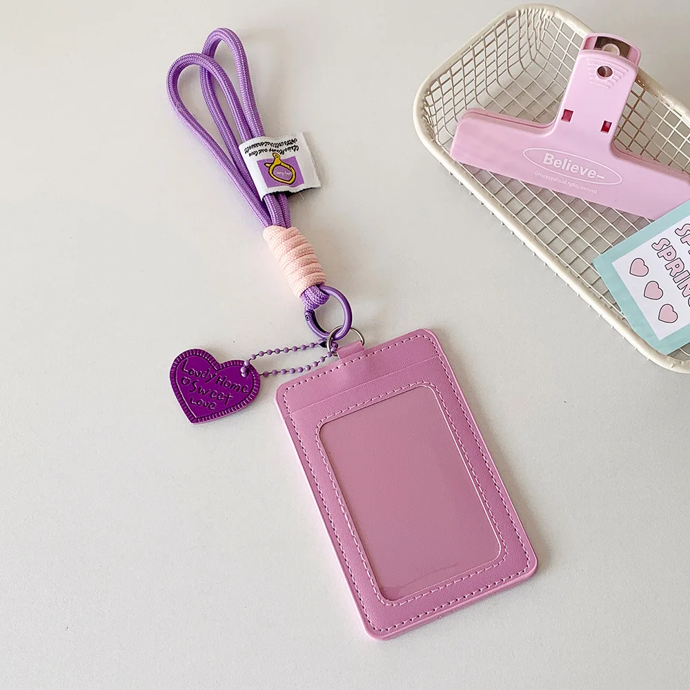 Etui na kartę z zawieszką w jednolitym kolorze — styl kawaii Różowy