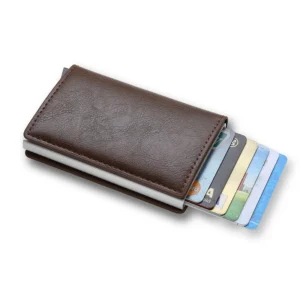 Etui na karty z ochroną RFID, cienki portfel Kawowy