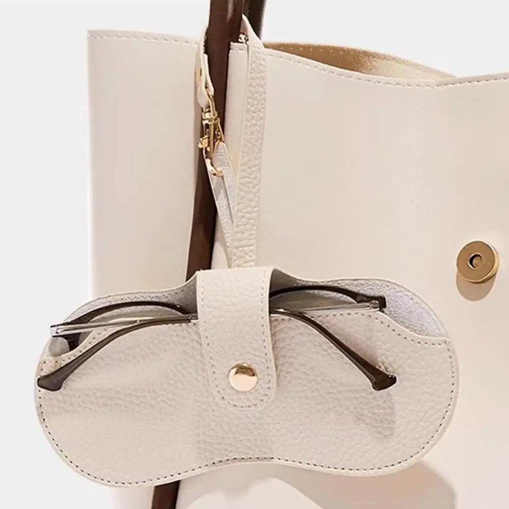 Etui na okulary ze skóry PU z fakturą liczi – styl retro Khaki