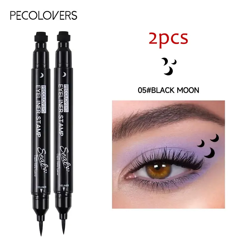Eyeliner 2 w 1 z pieczątką gwiazdy i księżyca — długotrwały wodoodporny Biały
