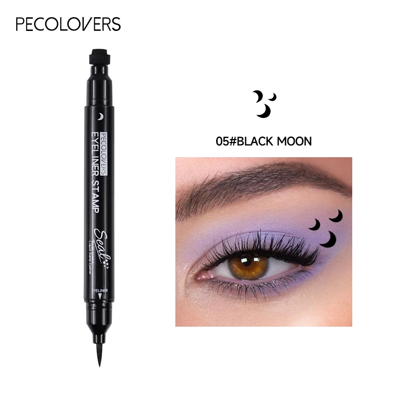Eyeliner 2 w 1 z pieczątką gwiazdy i księżyca — długotrwały wodoodporny Jasnoszary