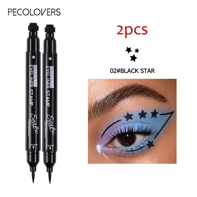 Eyeliner 2 w 1 z pieczątką gwiazdy i księżyca — długotrwały wodoodporny śliwka