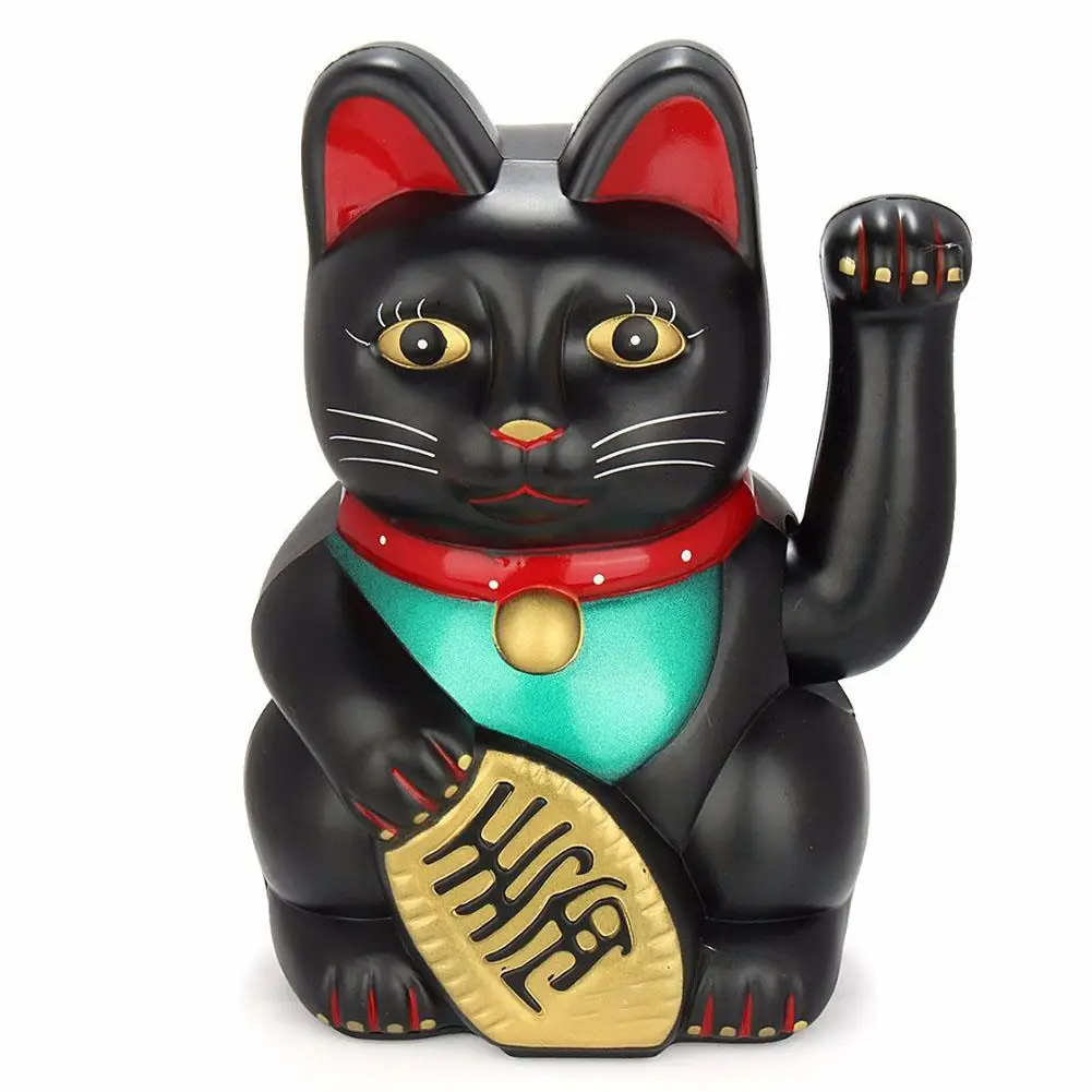 Figurka chińskiego kota szczęścia – machająca statuetka Maneki Neko Czarny