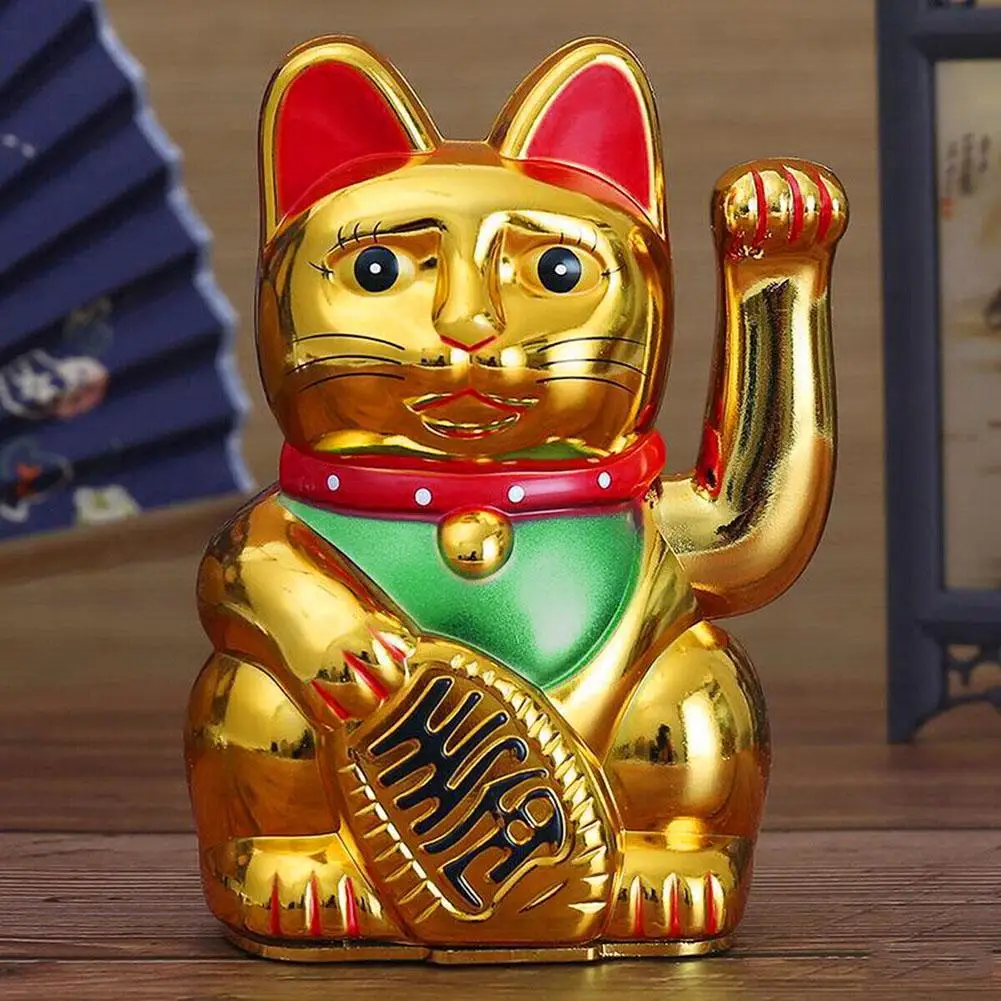 Figurka chińskiego kota szczęścia – machająca statuetka Maneki Neko Jasnoszary