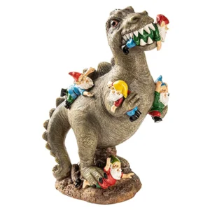 Figurka gnoma dinozaura do ogrodu – wodoodporna dekoracja z żywicy Szary