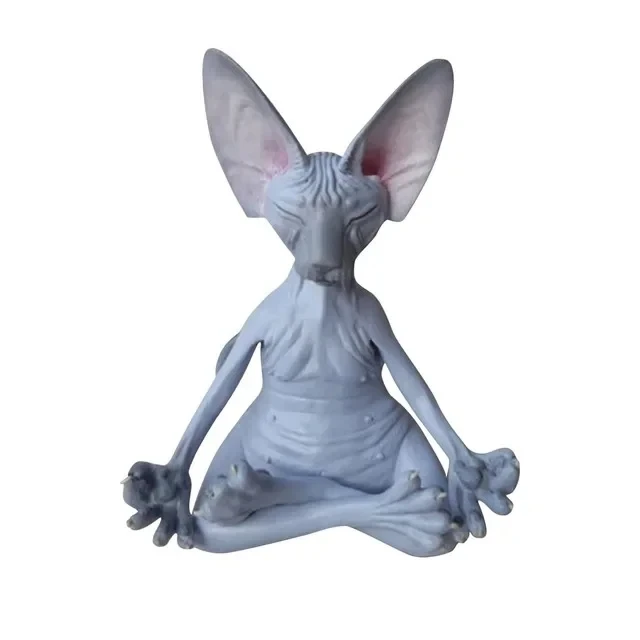 Figurka kota Budda Sfinks - dekoracja medytacja joga Szary