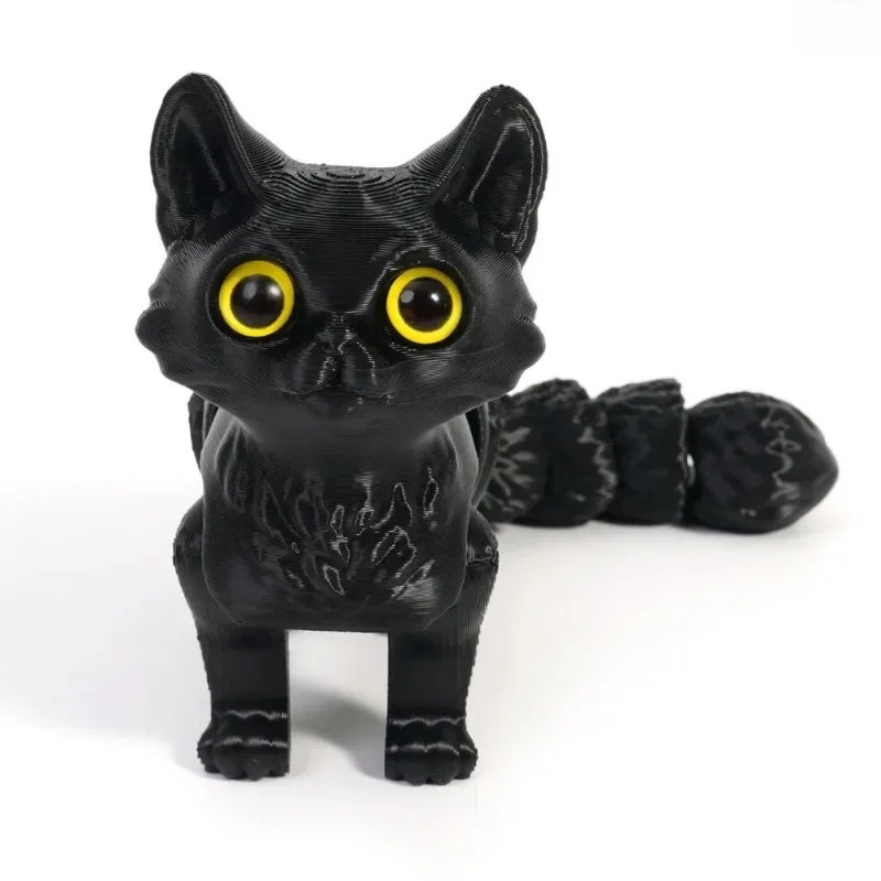 Figurka kota z ruchomym ogonem - druk 3D Czarny