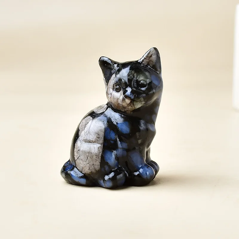 Figurka kota z naturalnego kryształu – ozdoba do domu Ciemnoniebieski