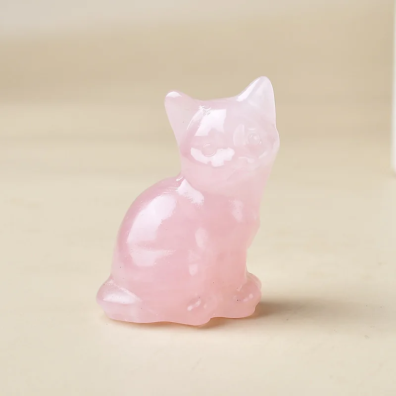 Figurka kota z naturalnego kryształu – ozdoba do domu Różowy