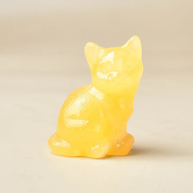 Figurka kota z naturalnego kryształu – ozdoba do domu Złoto