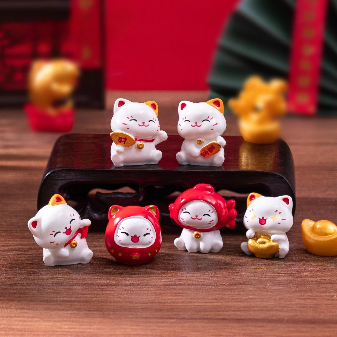 Zestaw figurek Maneki Neko koty szczęścia Jasnoszary