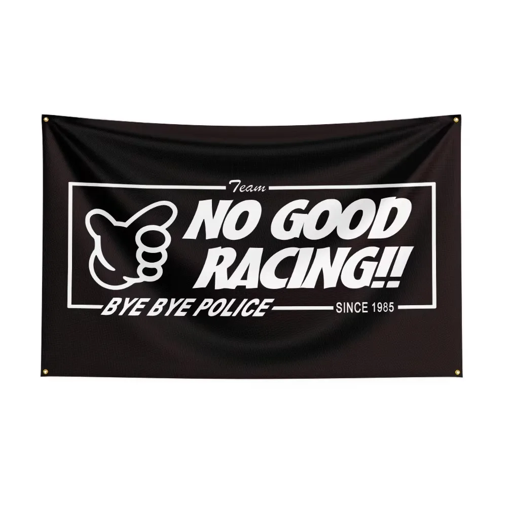 Flaga wyścigowa No Good Racing do dekoracji garażu i pokoju Beżowy