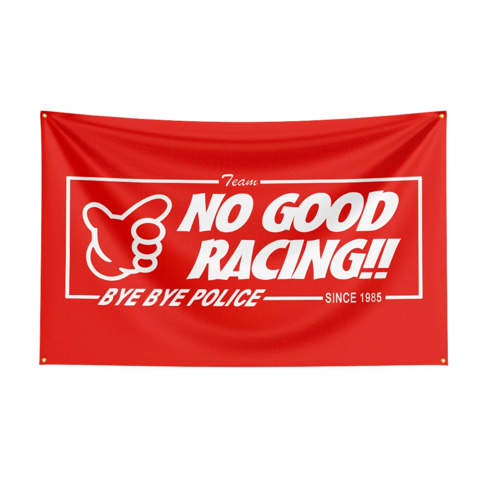 Flaga wyścigowa No Good Racing do dekoracji garażu i pokoju Biały