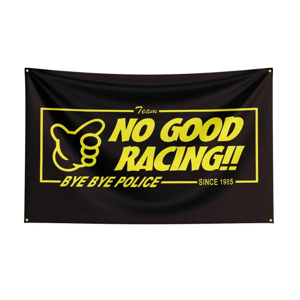 Flaga wyścigowa No Good Racing do dekoracji garażu i pokoju Szary