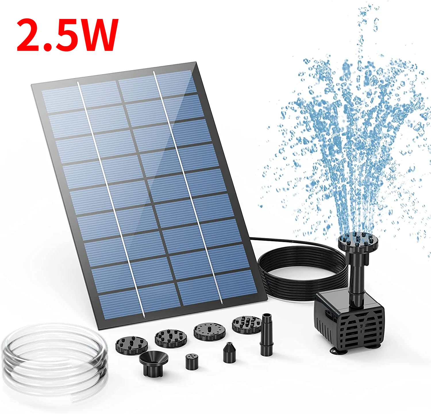 Fontanna solarna 2,5W z 6 dyszami i panelem słonecznym Róża