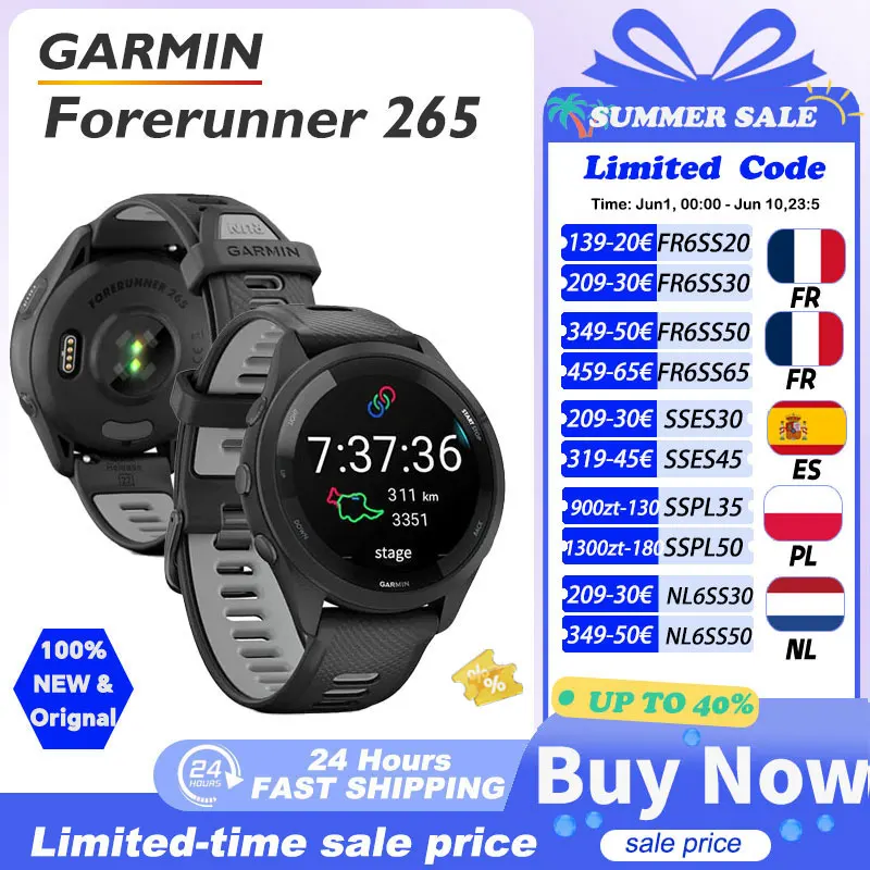 Garmin Forerunner 265 - zegarek sportowy z GPS i ekranem AMOLED Czarny