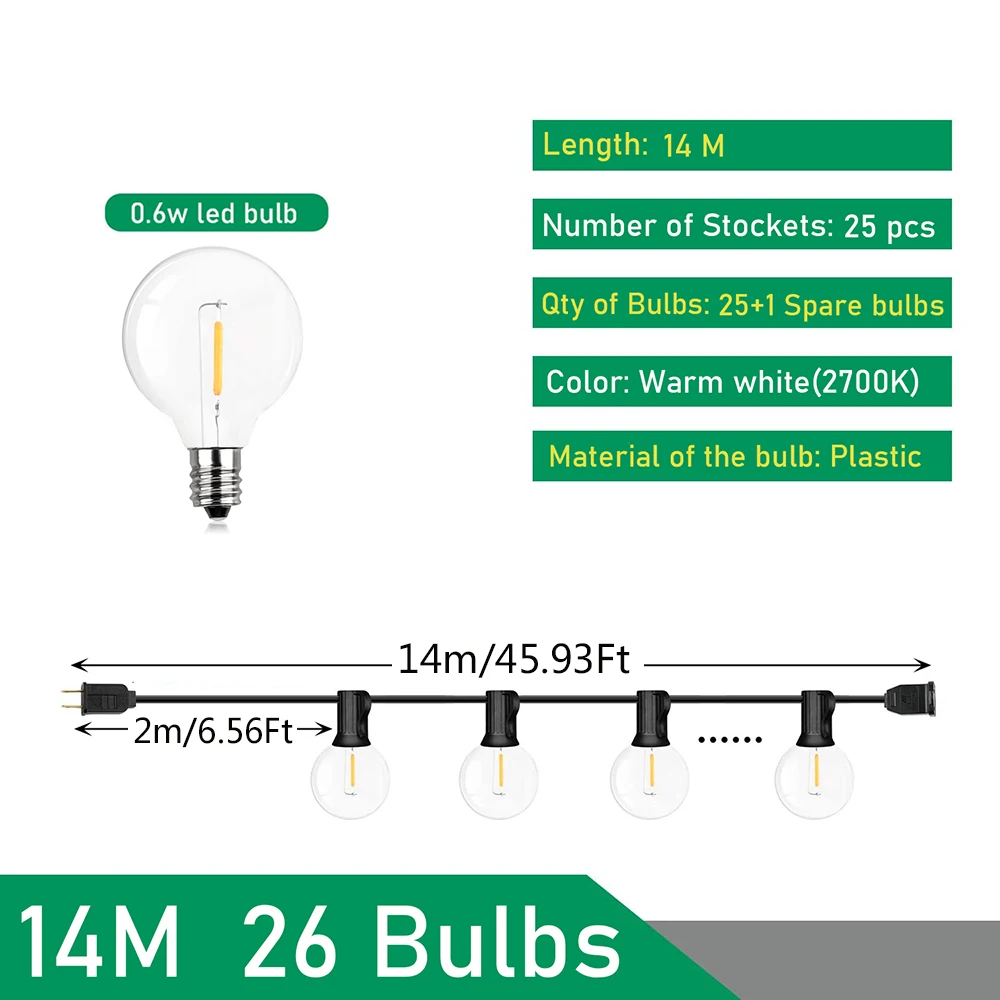 Girlanda ogrodowa LED G40 - lampki zewnętrzne na taras 14m 25 bulb