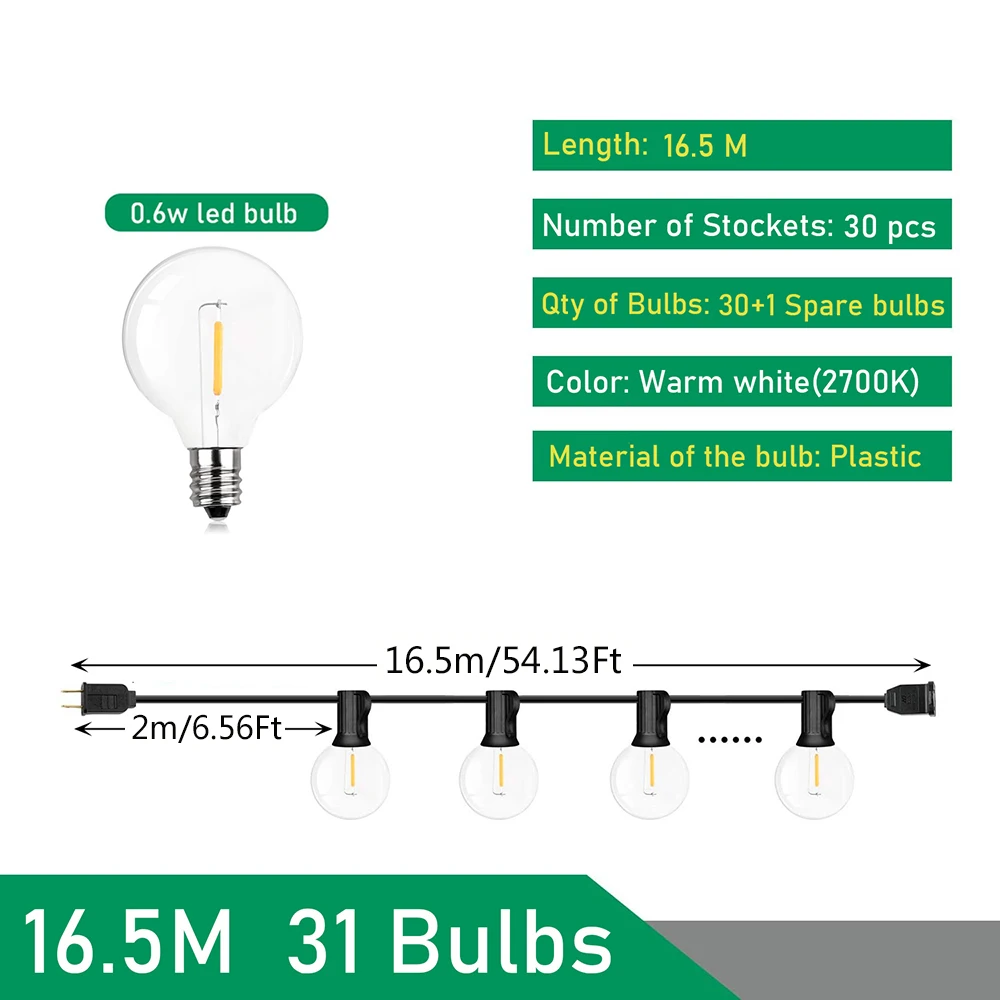 Girlanda ogrodowa LED G40 - lampki zewnętrzne na taras 16.5m 30 bulb