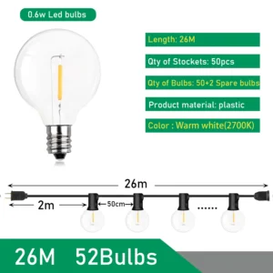 Girlanda żarówkowa LED Globe G40 do ogrodu 9-26 m 26m 52bulbs