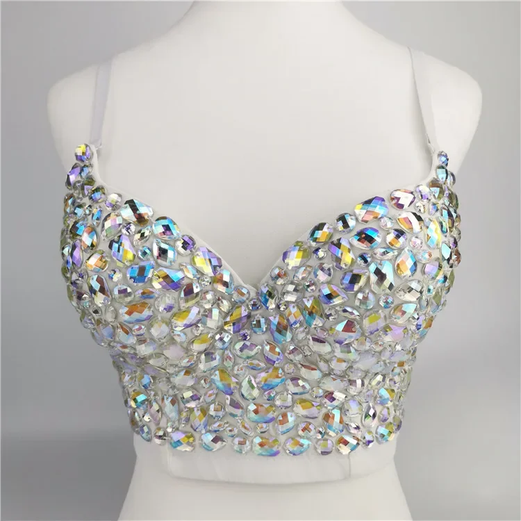 Gorset damski z cyrkoniami - sexy bustier push-up na imprezę Biały