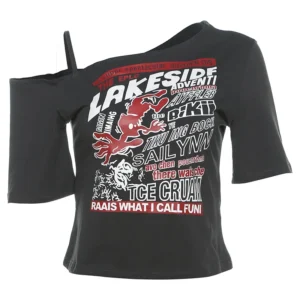 Gothic crop top bez ramion z literowym nadrukiem — styl Y2K Harajuku Ciemnoszary