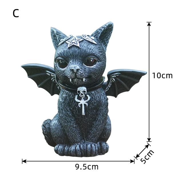 Gotycka figurka kota z sową – dekoracja ogrodowa w stylu Halloween Jasnożółty