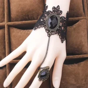 Gotycki choker koronkowy z kryształem i frędzlem Xl0105 6