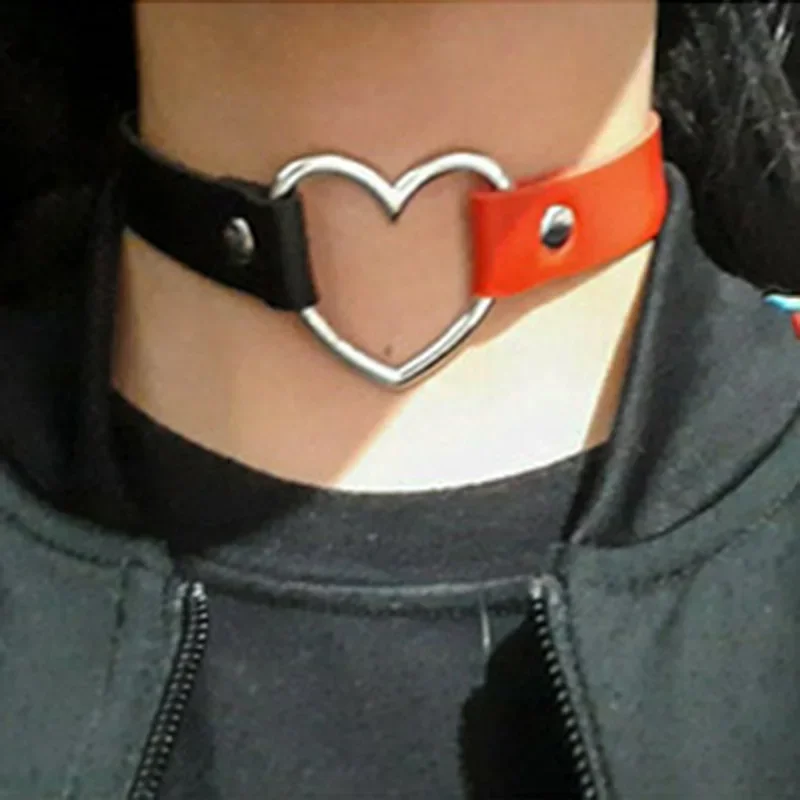 Gotycki choker z sercem i kłódką – punk skórzany kołnierz Pgxlx01bkhhn