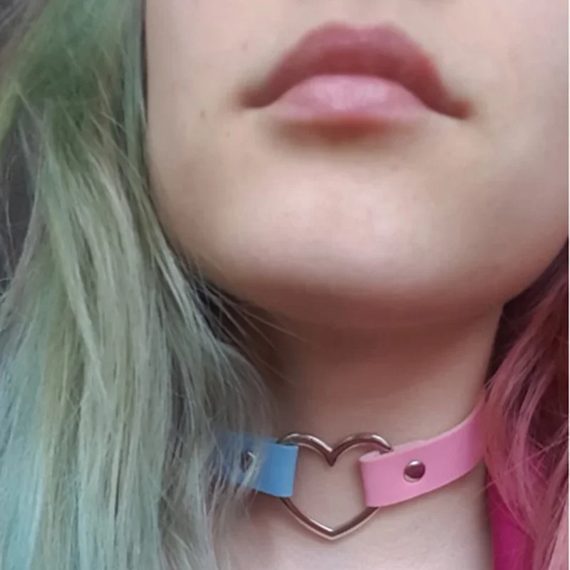 Gotycki choker z sercem i kłódką – punk skórzany kołnierz Pgxlx01bklf