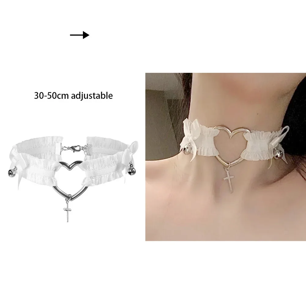 Gotycki choker skórzany z ćwiekami – punk styl, serce i krzyż Bjxlls02bkb