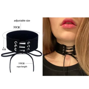Gotycki Choker z Wisiorkiem – Skórzany Naszyjnik Regulowany Czarny aksamitny choker