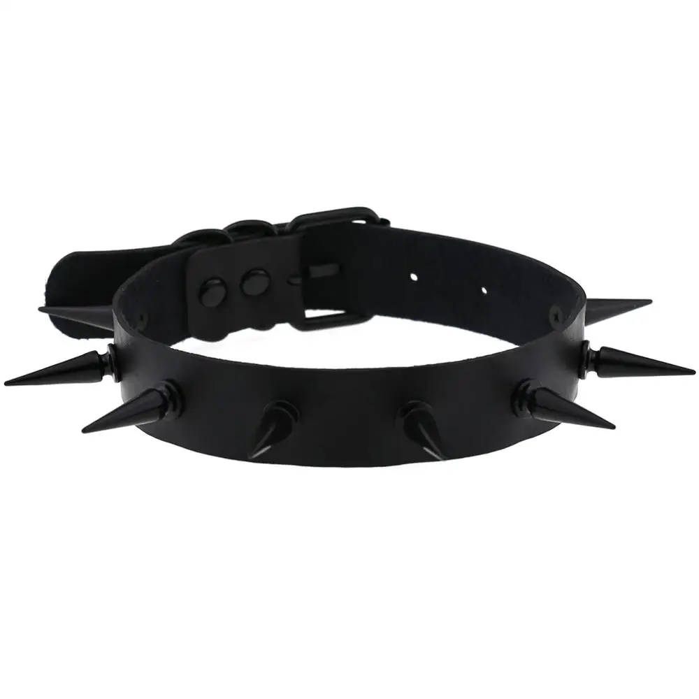 Gotycki choker z kolcami z eko skóry, naszyjnik punk na Halloween Czarny