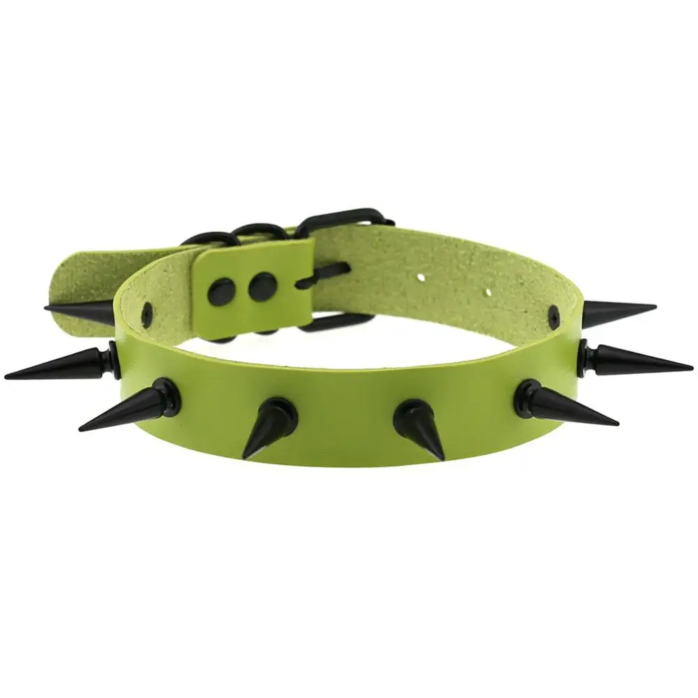 Gotycki choker z kolcami z eko skóry, naszyjnik punk na Halloween Zielony