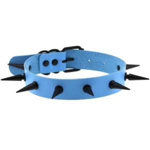 Gotycki choker z kolcami z eko skóry, naszyjnik punk na Halloween Jasnoniebieski