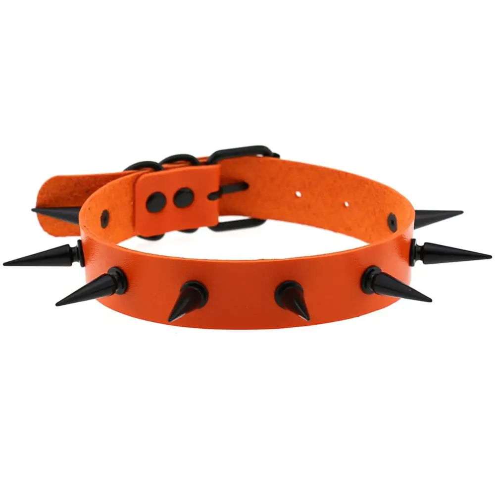 Gotycki choker z kolcami z eko skóry, naszyjnik punk na Halloween Pomarańczowy