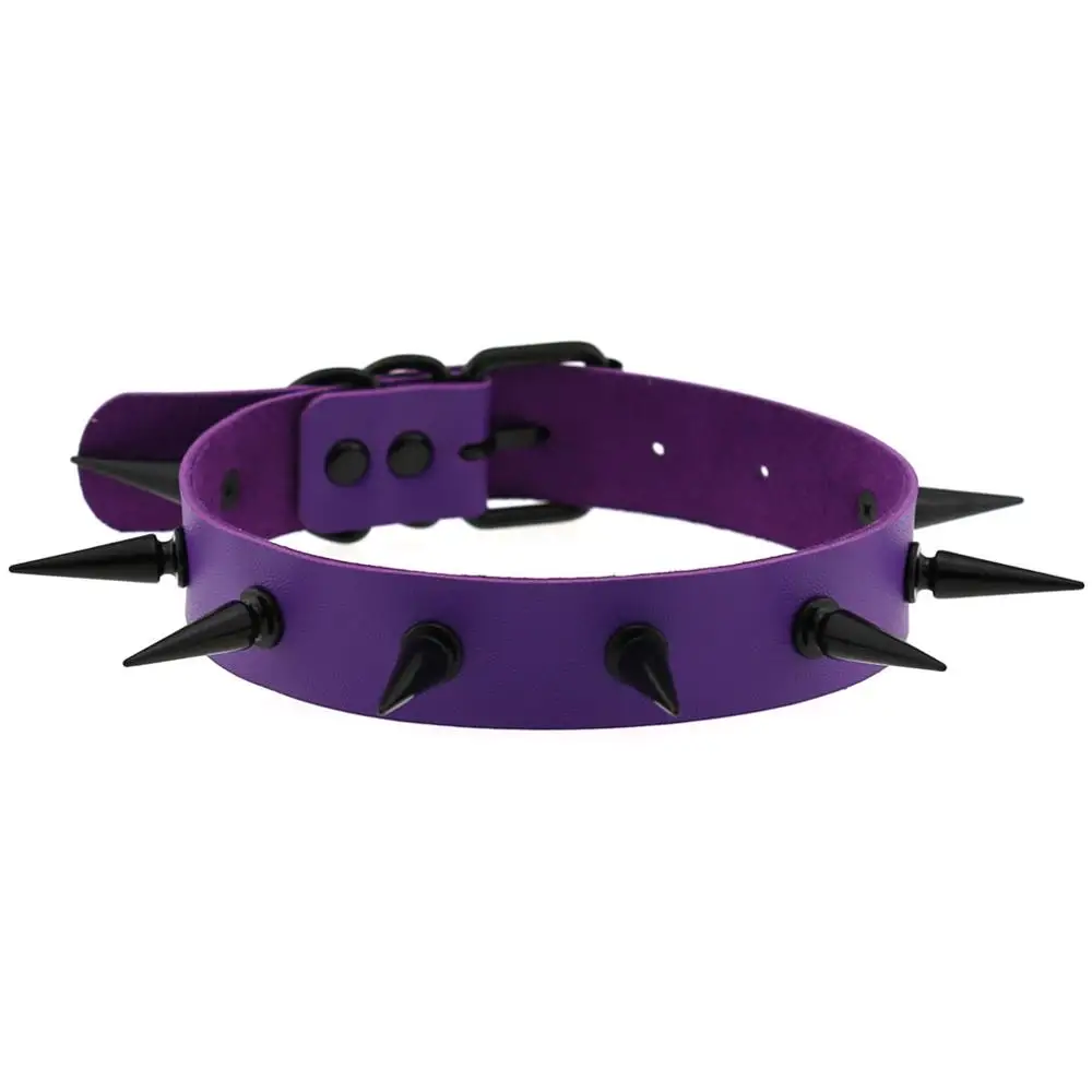Gotycki choker z kolcami z eko skóry, naszyjnik punk na Halloween Fioletowy