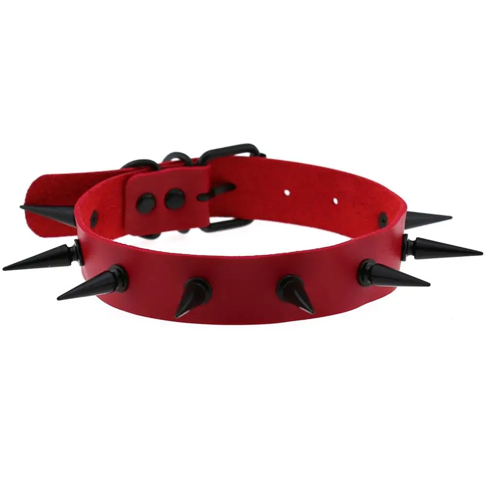 Gotycki choker z kolcami z eko skóry, naszyjnik punk na Halloween Czerwony