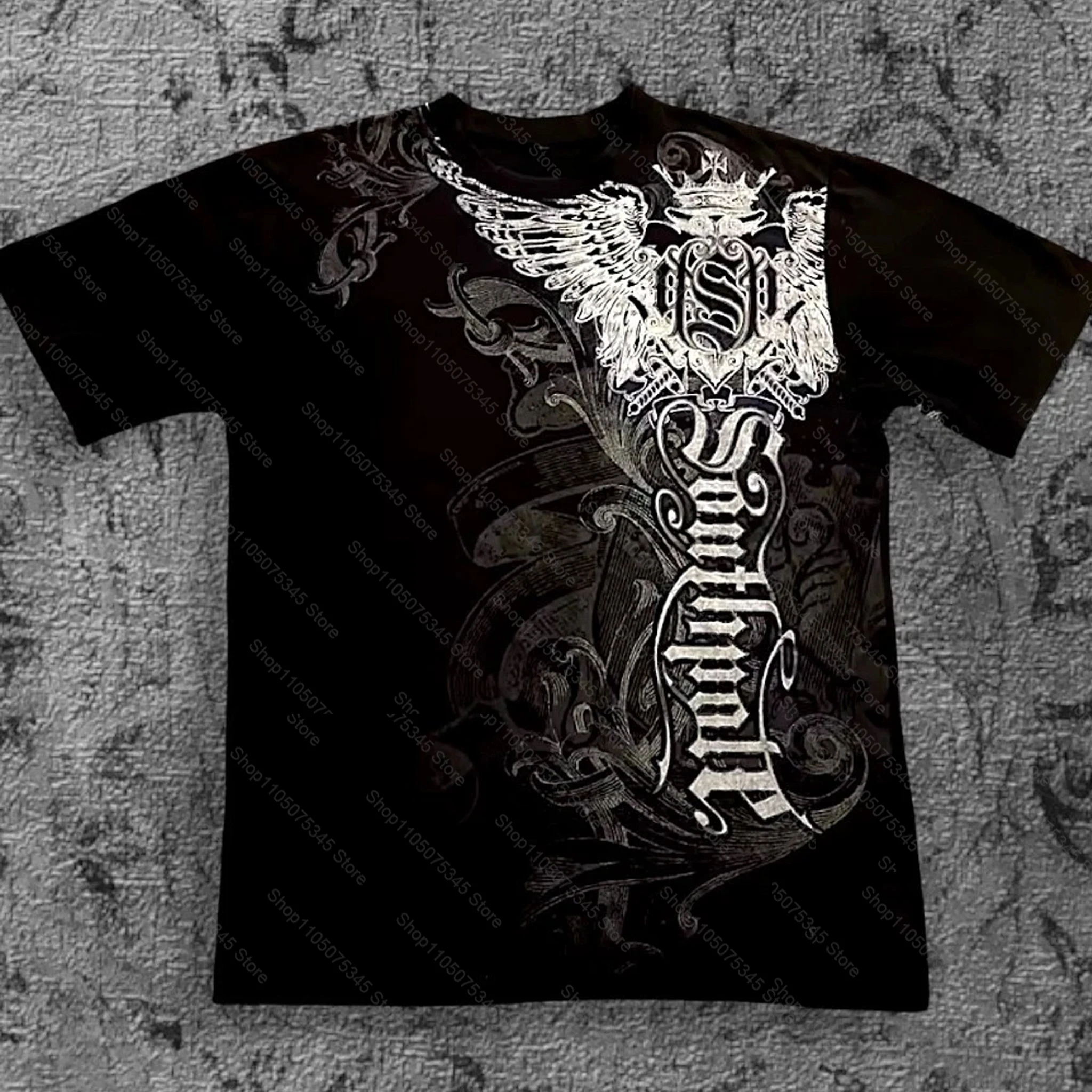 Gotycki t-shirt oversize z nadrukiem w stylu y2k unisex 12